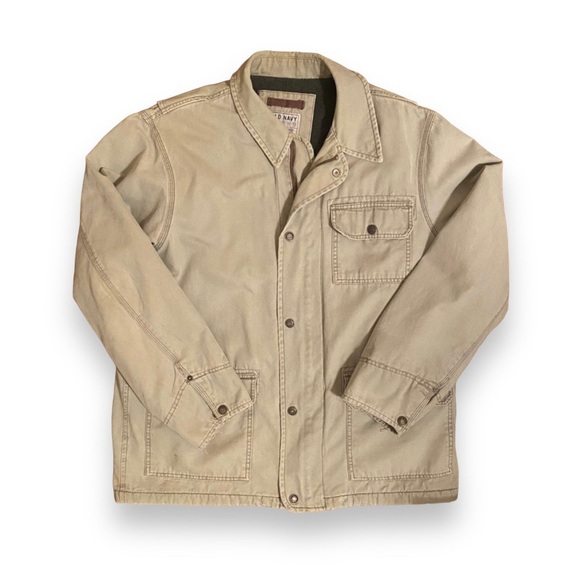 Old Navy outdoor workwear lined khaki jacket Size Large gray tan transition coat - Picture 1 of 16